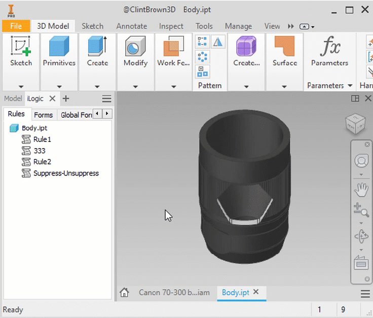 Inventor iLogic Delete Suppress Rule